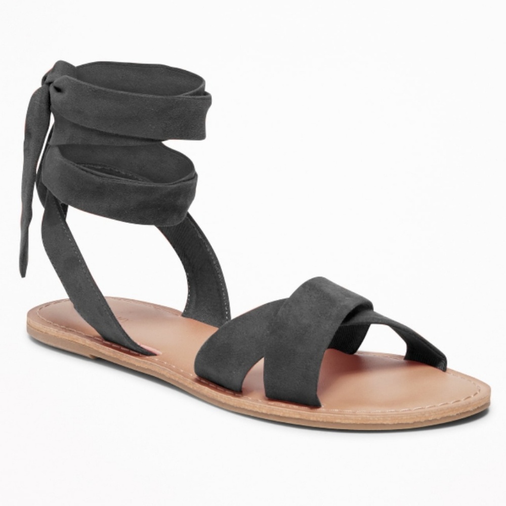 Brand 🆕 Suede Tie Up Ankle Sandals Black